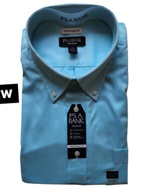 19 34/35 Dress Shirt Light Aqua Blue Traditional Fit New Mens Traveler Cotton Sz
